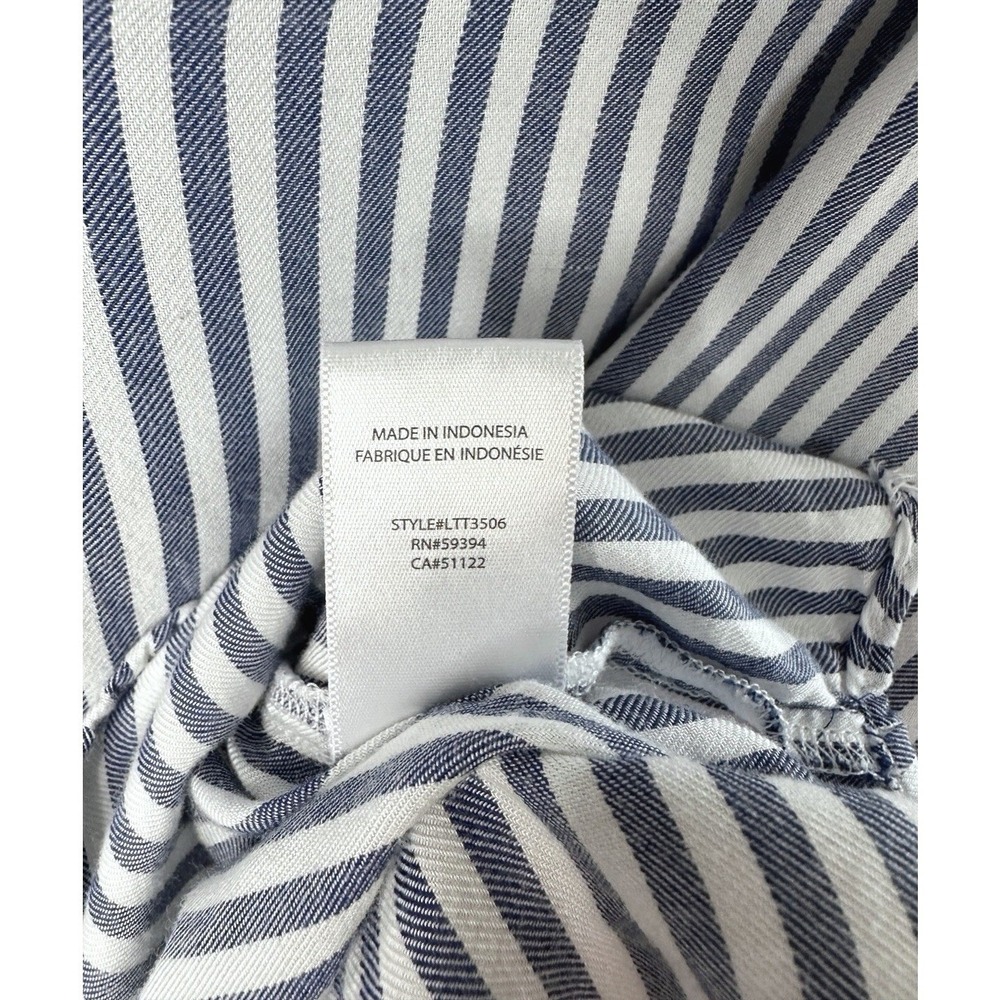 Beach Lunch Lounge Striped Short Sleeve Blouse Size M Blue Rayon Nautical Summer - Picture 14 of 15